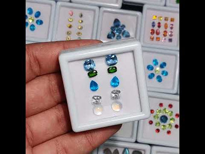 Chrome Diopside, Neon Apatite, Moissanite, Topaz & Rainbow Moonstone Cabochon Mix Paired Set