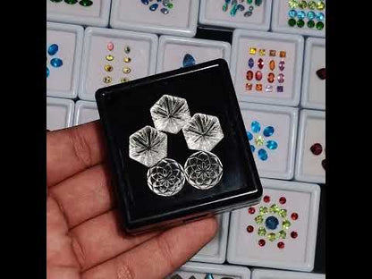 Himalayan Clear Quartz Intaglio Reverse Carving Faceted Hexagon & Rounds Set