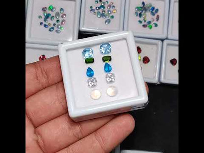 Chrome Diopside, Neon Apatite, Moissanite, Topaz & Rainbow Moonstone Cabochon Mix Paired Set