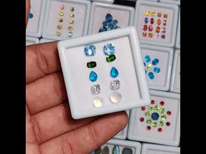 Chrome Diopside, Neon Apatite, Moissanite, Topaz & Rainbow Moonstone Cabochon Mix Paired Set