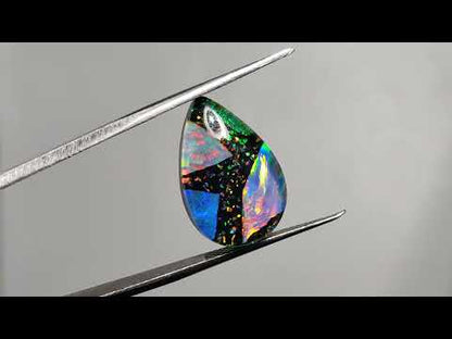 Crushed Monarch Opal Inlay Doublet with Quartz Cabochon