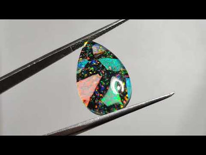 Crushed Monarch Opal Inlay Doublet with Quartz Cabochon
