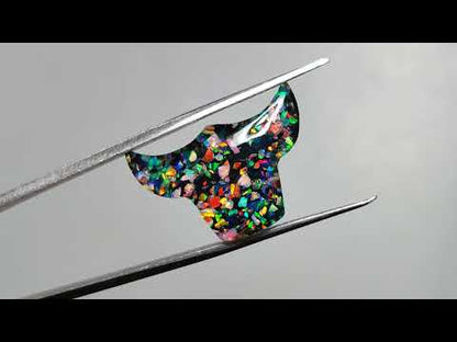 Crushed Aurora Opal Inlay With Himalayan Quartz Doublet Bull Face Carving