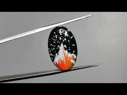 Snow Laden Mountain Artistic Inlay Doublet Cabochon