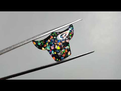 Crushed Aurora Opal Inlay With Himalayan Quartz Doublet Bull Face Carving