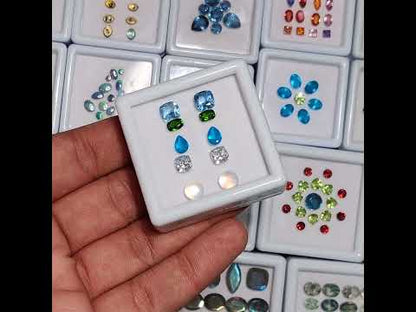 Chrome Diopside, Neon Apatite, Moissanite, Topaz & Rainbow Moonstone Cabochon Mix Paired Set